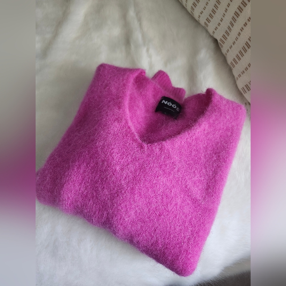 Mohair Blend Fushcia V Neck Sweater